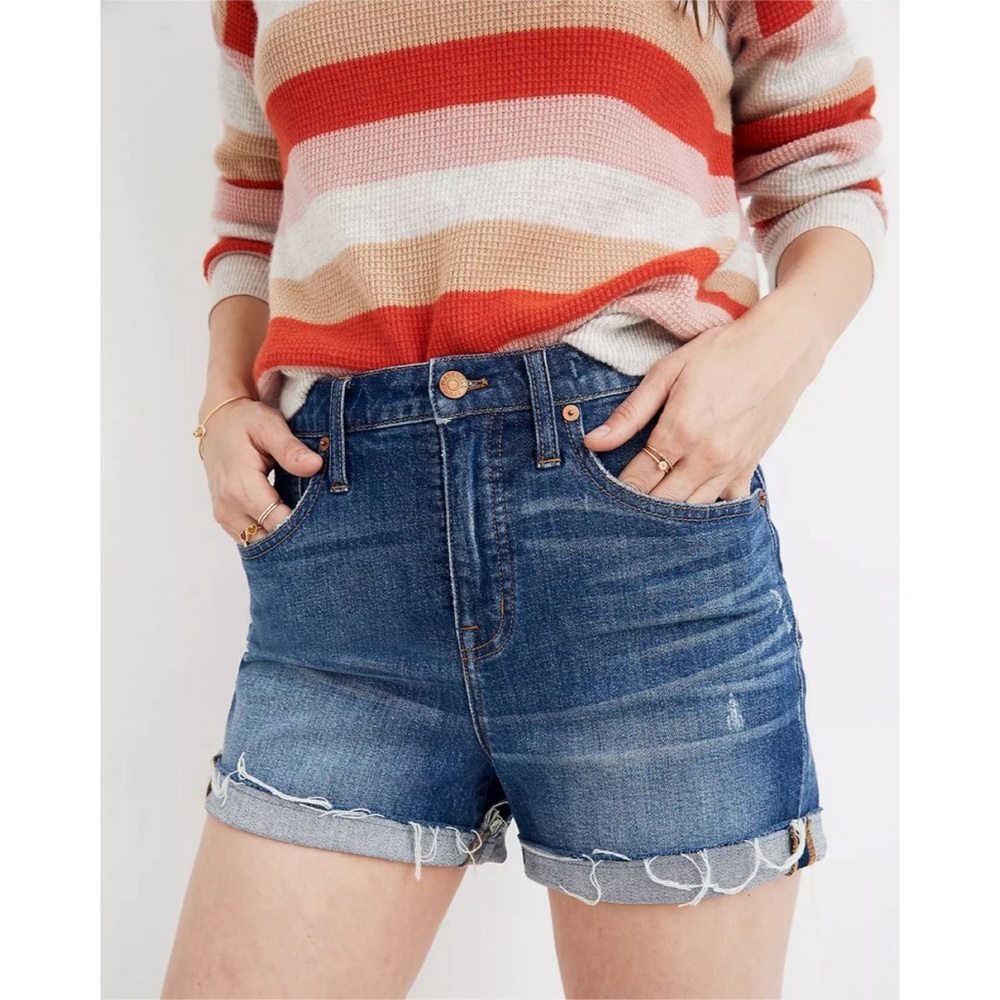 Madewell Cutout Distressed High Rise Denim Shorts in Glenoaks Wash NWT